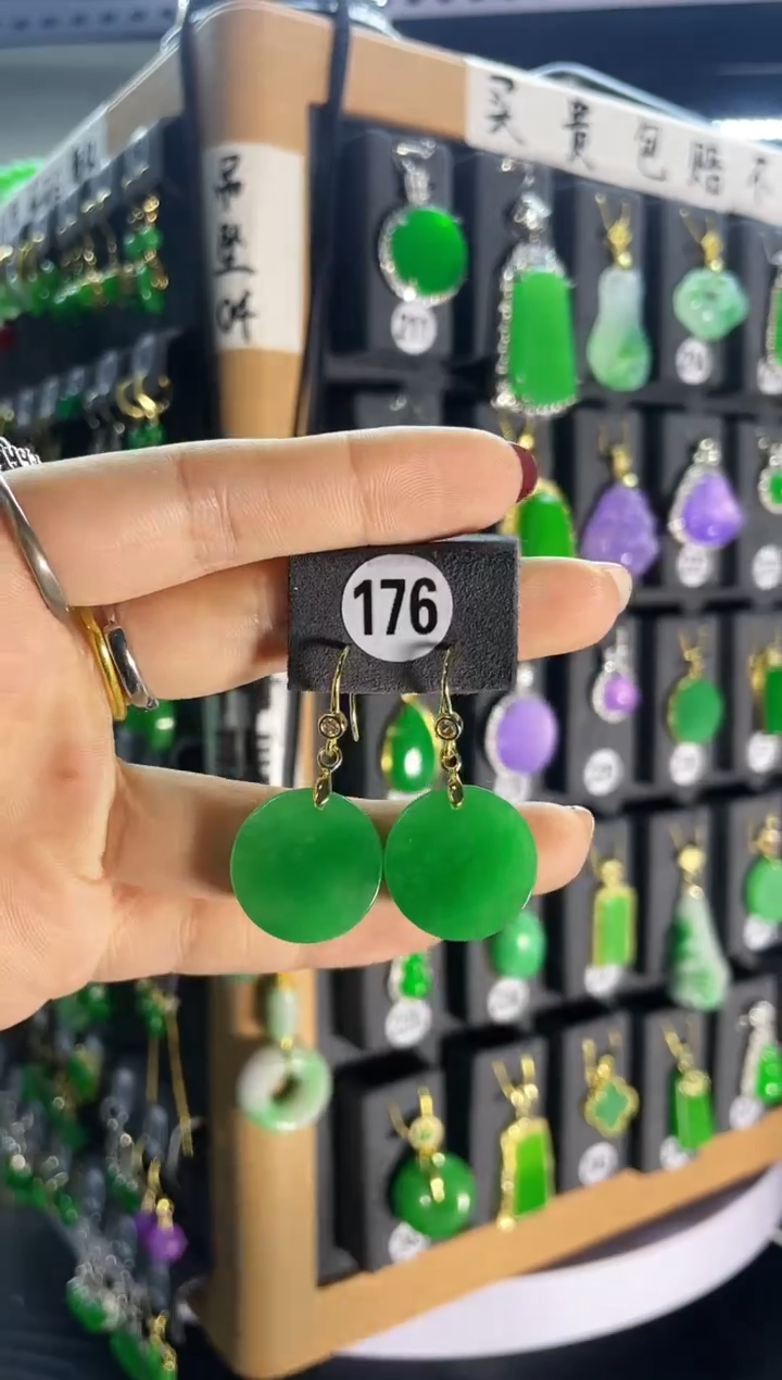 【闪购商品】翡翠耳饰银S925镶嵌176..