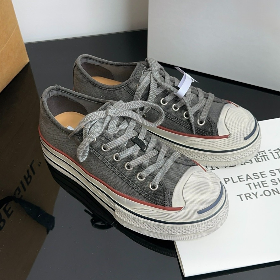 欧洲站厚底牛仔布帆布鞋四季女款松糕鞋做脏百搭系带休闲运动板鞋