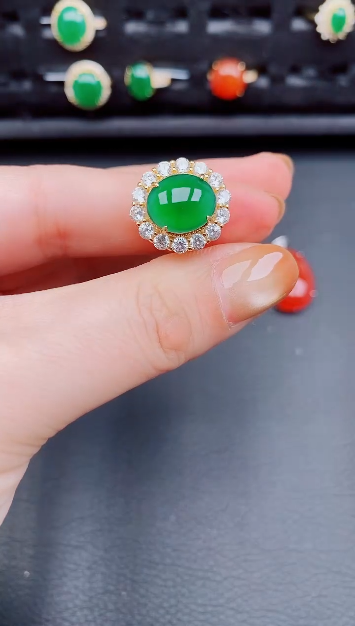 【闪购商品】翡翠戒指银S925镶嵌天然a货翡翠333