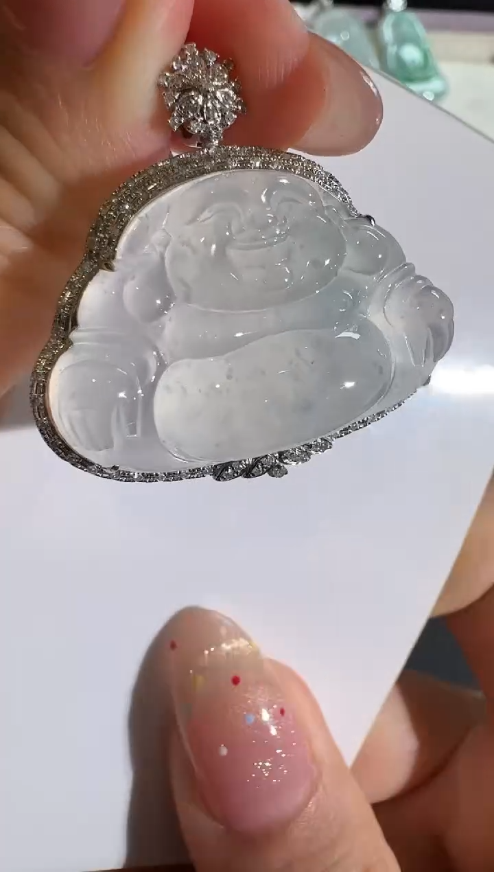 【闪购商品】翡翠吊坠(不含链)18K金镶嵌【源头工厂】钻石镶嵌