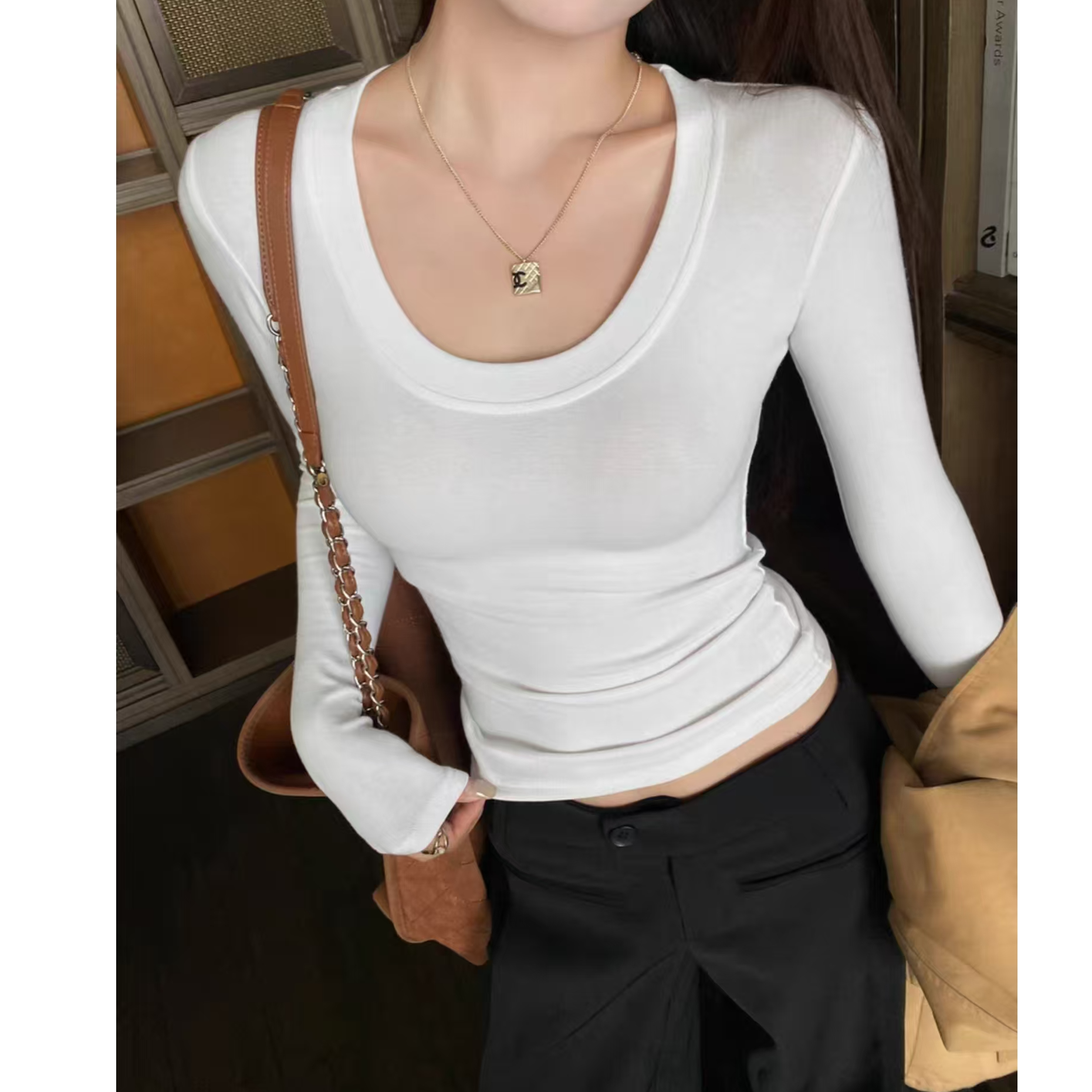 320g【加绒加厚】U领纯欲修身显瘦秋冬摇粒绒短款显瘦打底衫上衣