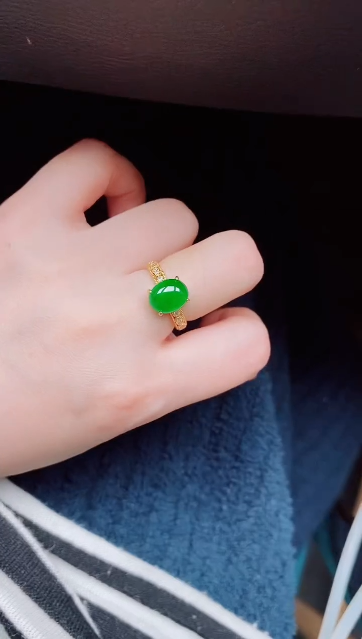 【闪购商品】翡翠戒指银S925镶嵌天然a货翡翠56