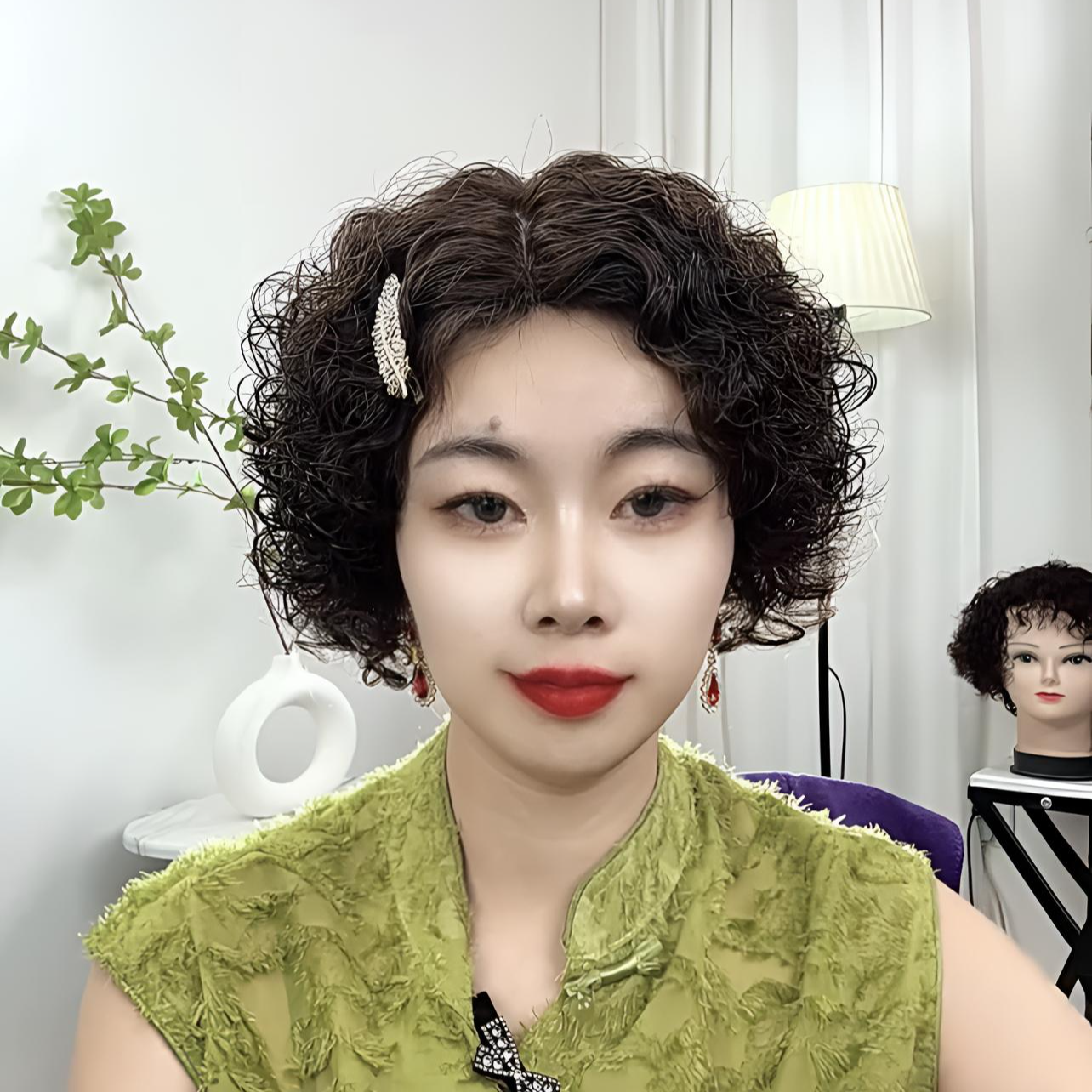 高端定制时尚满头卷全手工钩织真人发丝女士卷发舒适遮盖白发厂家
