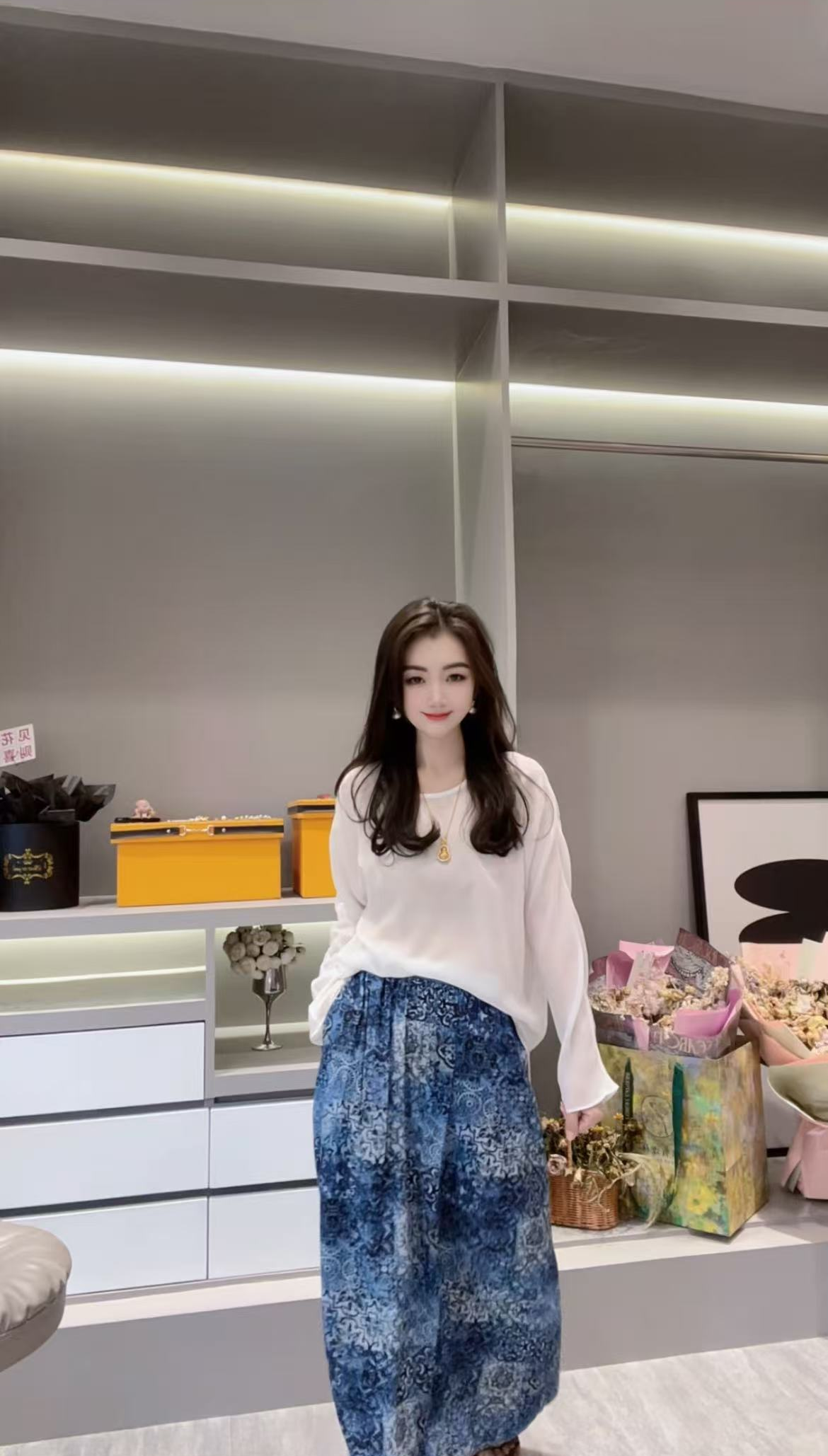 【竖条裁剪】CHUN家时尚百搭夏季宽松桑蚕丝乔其上衣