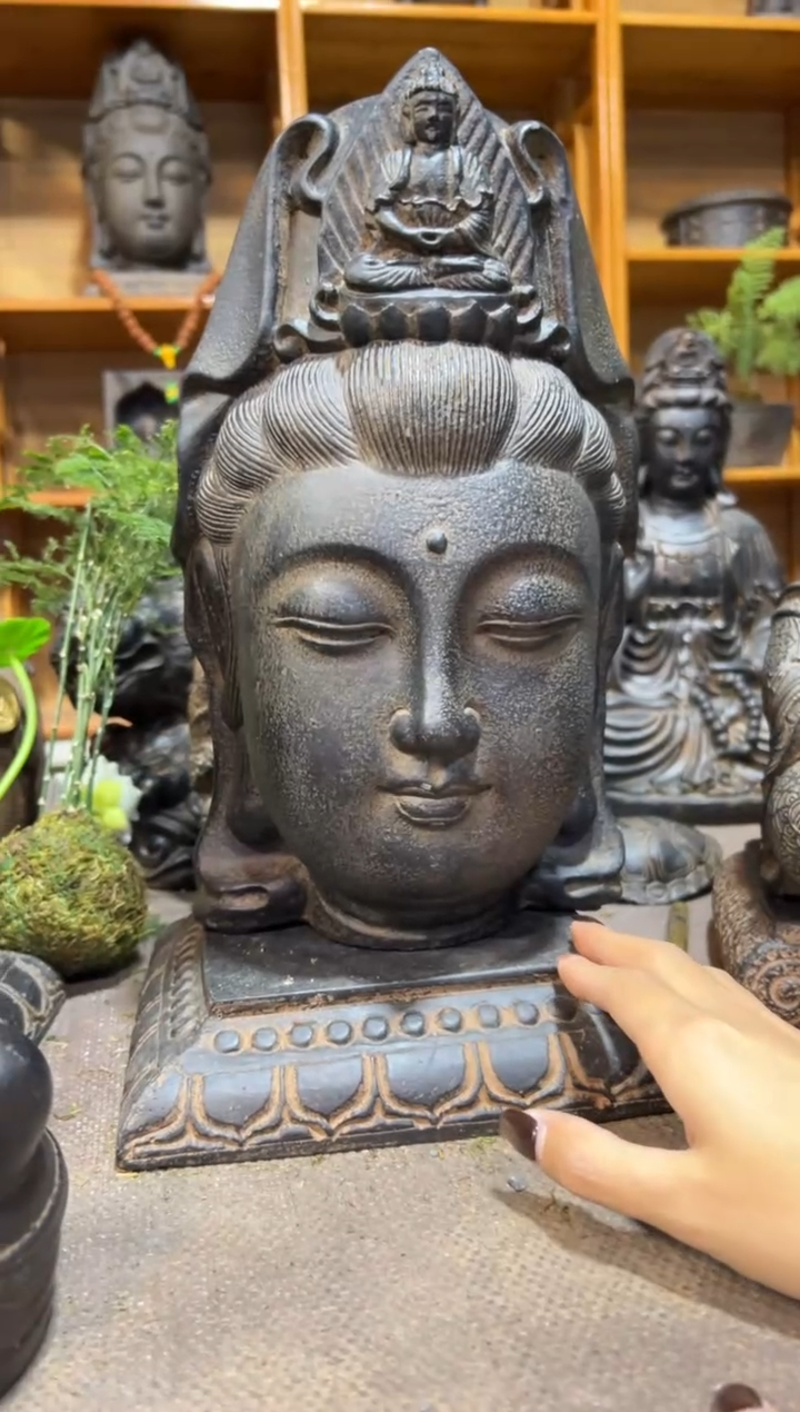 陶土观音佛首+莲花底座