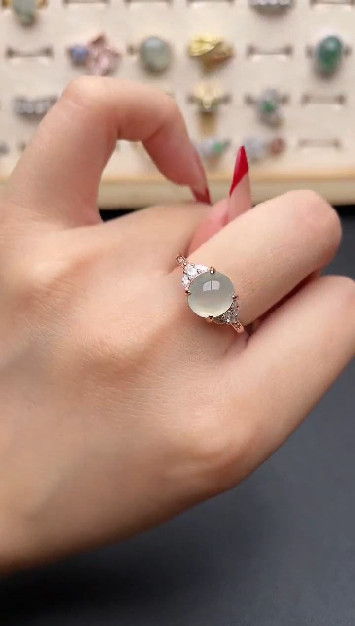 【闪购商品】翡翠戒指银S925镶嵌一物一证一礼盒