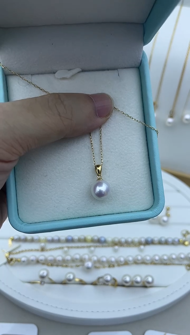 吊坠(赠链)18K金镶嵌海水珍珠18K金海水akoya8.5-9瓜子扣