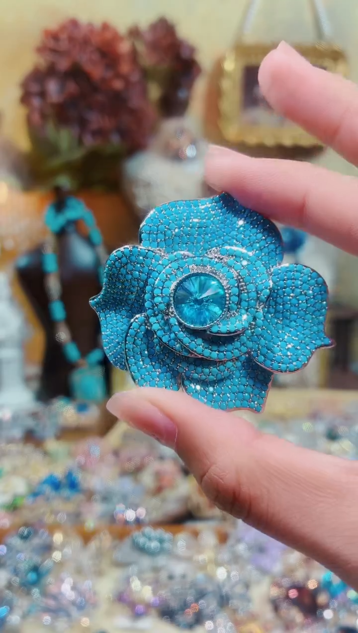 合成立方氧化锆铜合金蓝色大花朵