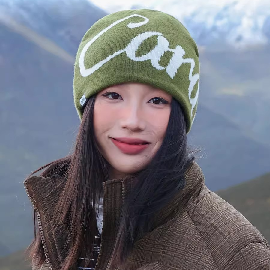 户外登山字母冷帽女秋冬提花针织帽男防寒保暖毛线帽户外滑雪帽子
