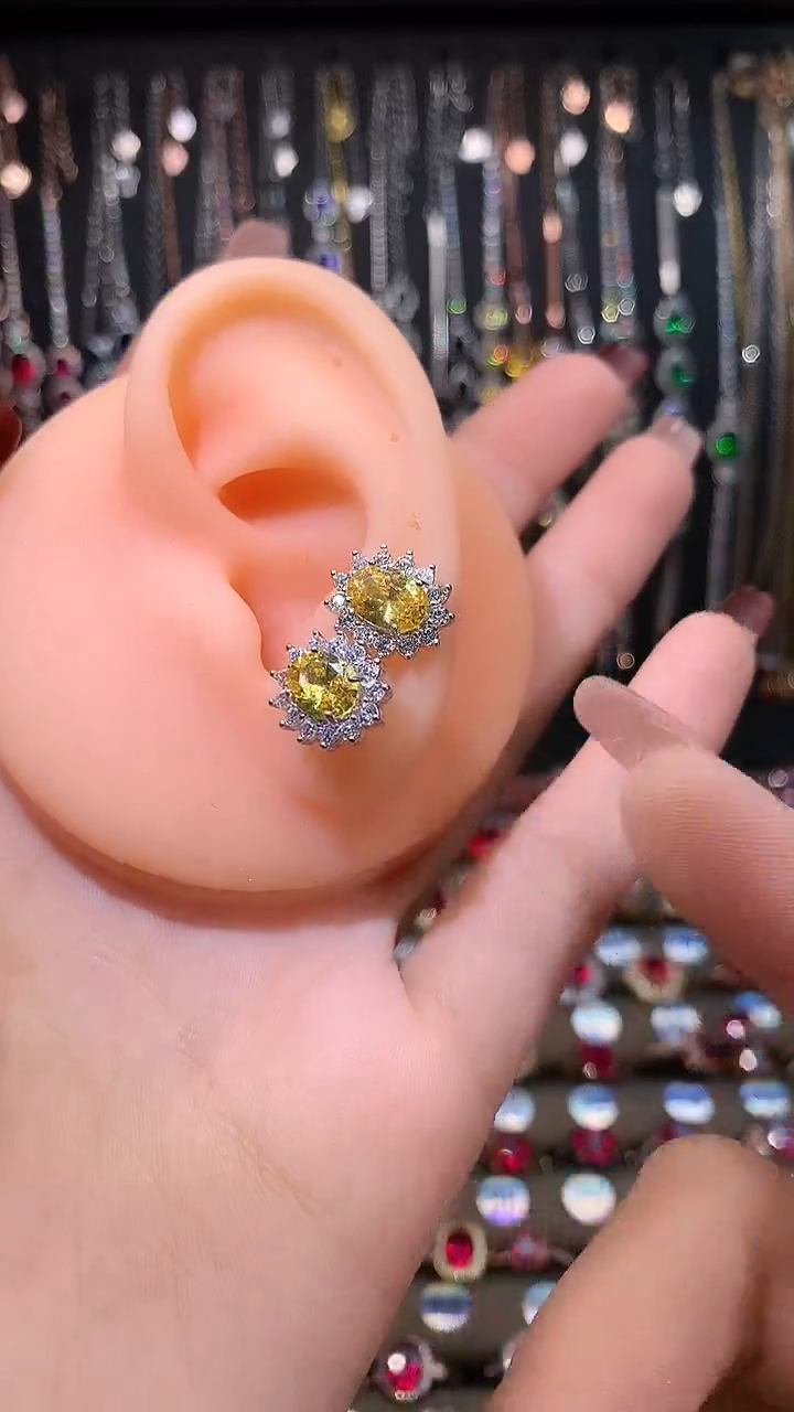 【闪购商品】水晶耳饰银S925镶嵌银色高温优化合成处理