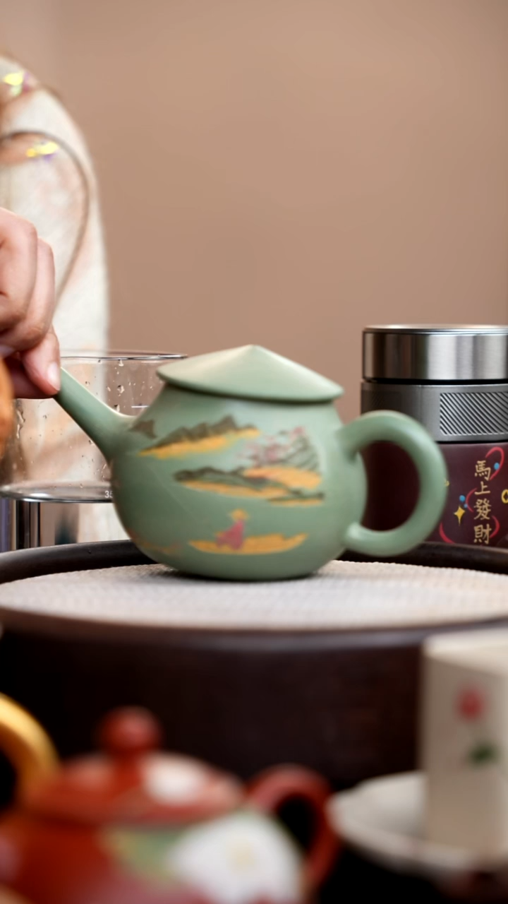 茶壶紫砂豆青砂渔翁壶