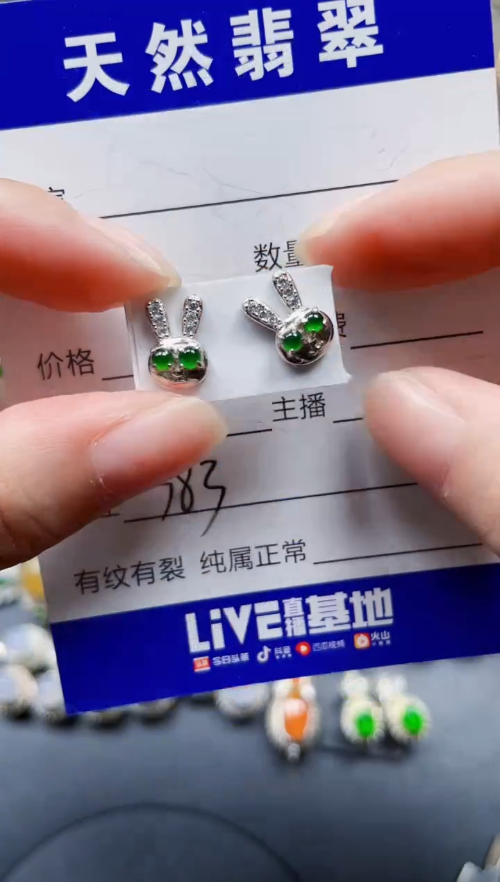 银S925镶嵌翡翠耳饰383