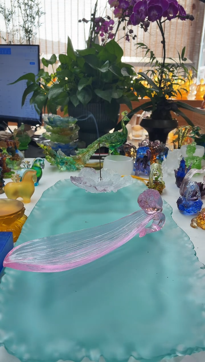 手工艺品琉璃粉色荷叶线香插