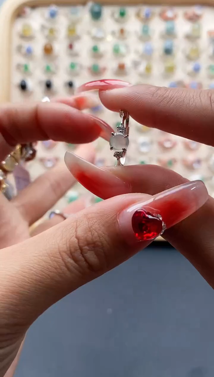 【闪购商品】翡翠戒指银S925镶嵌缅甸天然A货翡翠333 8+6