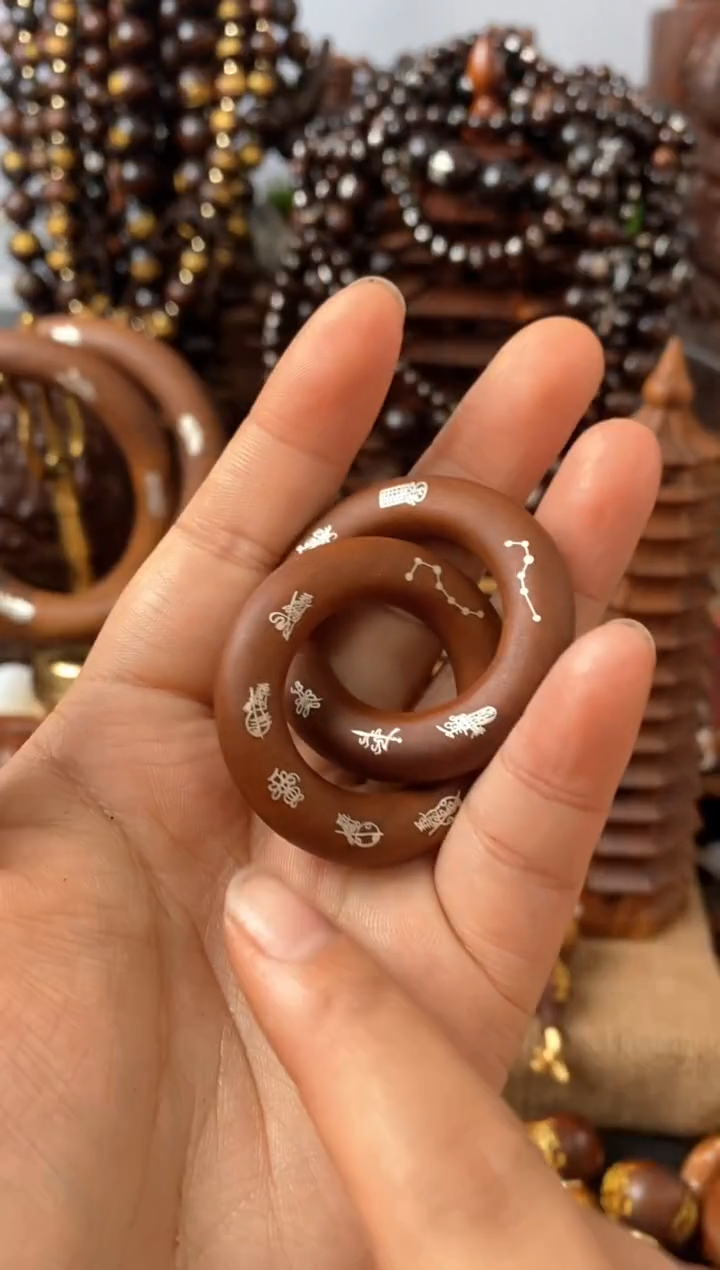 【闪购商品】木枣木老料子镶银五雷小乾坤圈224