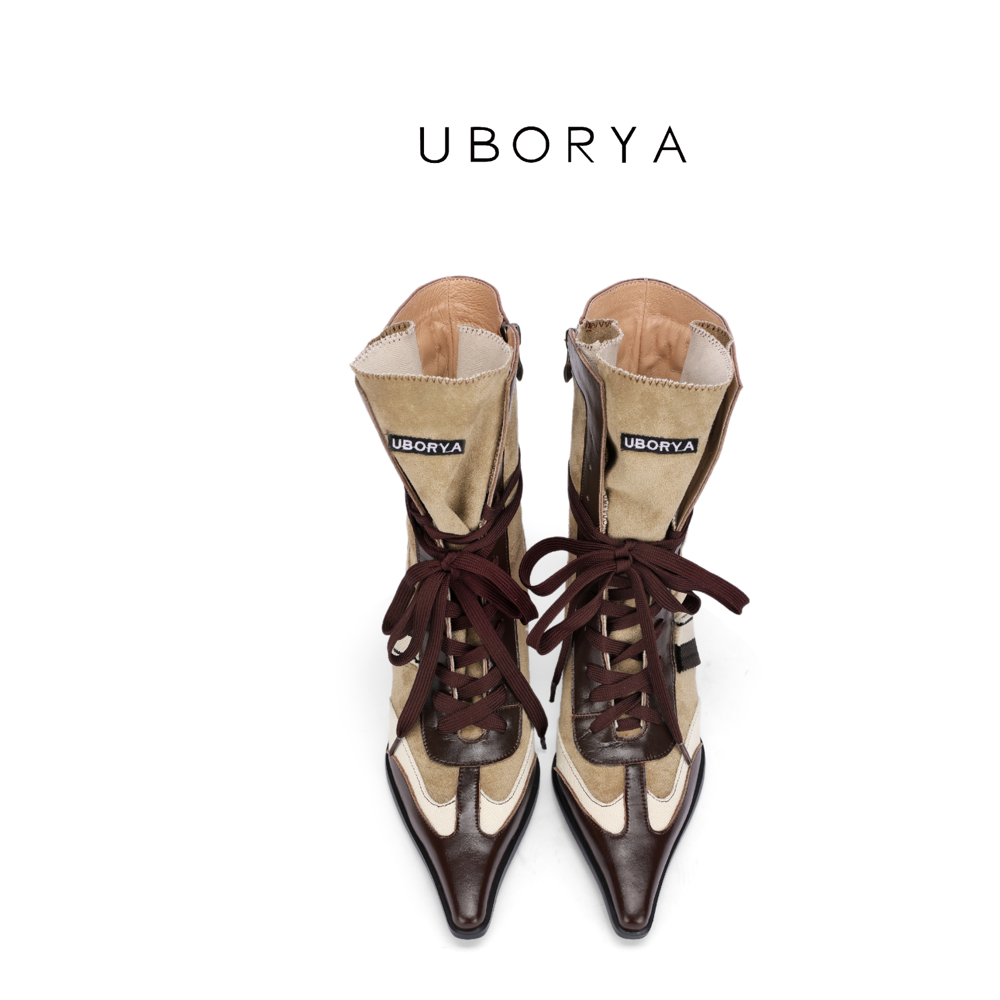 UBORYA设计师原创barn巴恩尖头西部复古骑士风坡跟时装短靴