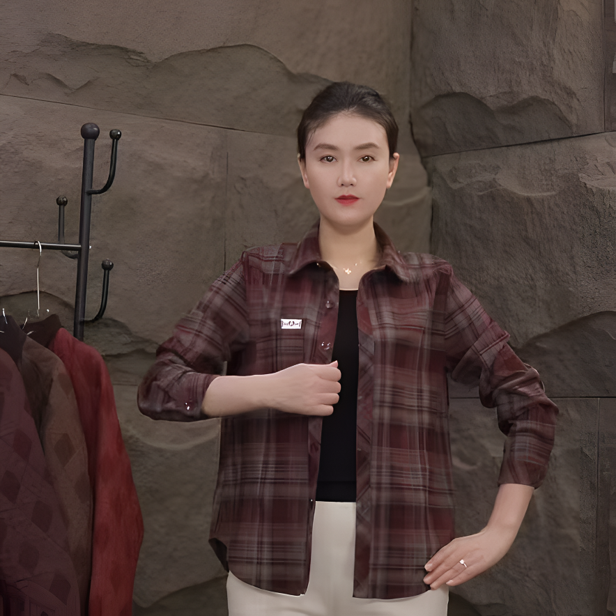 2025秋季新款长袖格子衬衫韩版格纹显瘦女装宽松衬衫