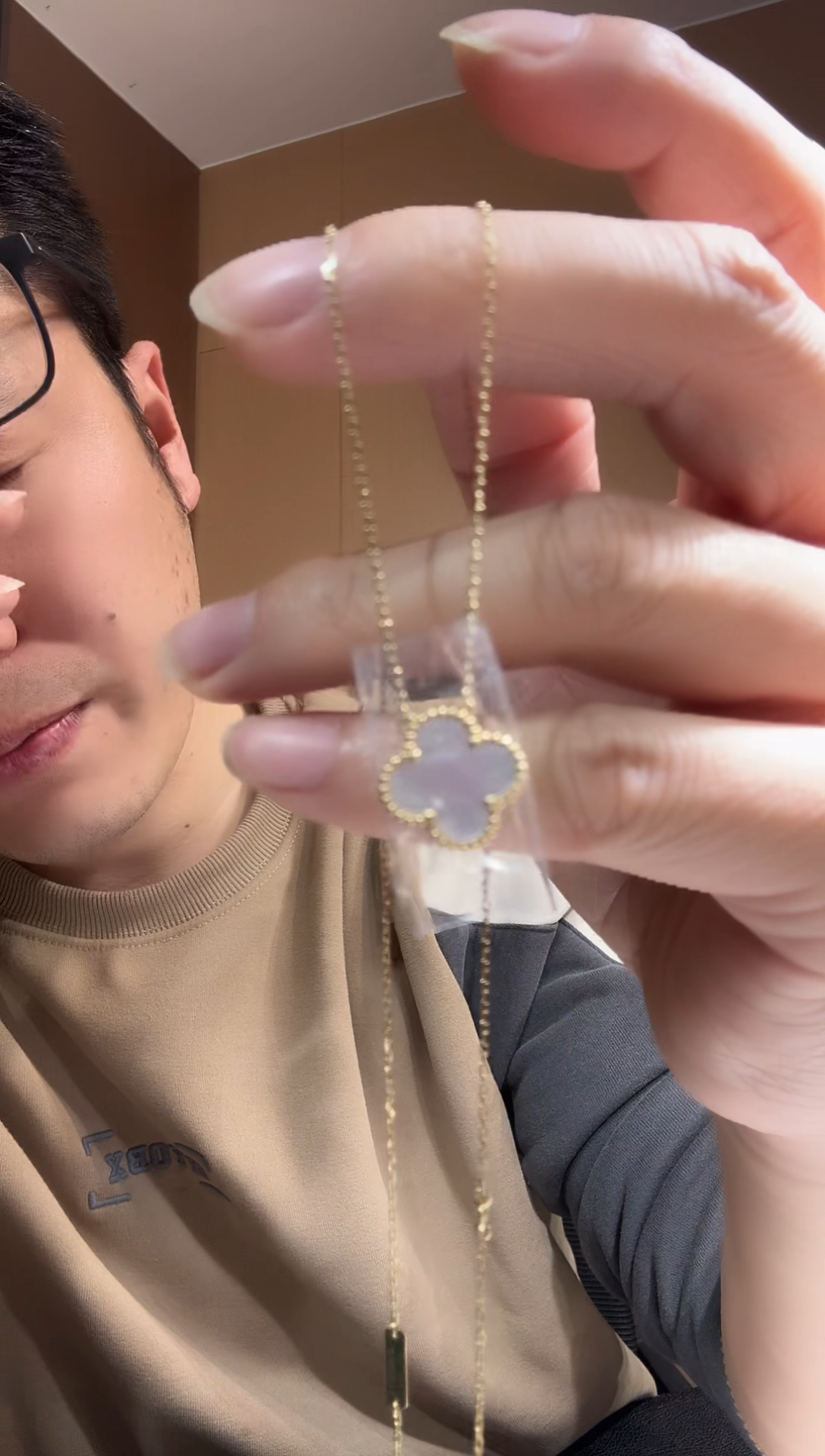 【闪购商品】贝壳（贝母）套链18K金镶嵌白色k黄，四叶草套链GHJ25版