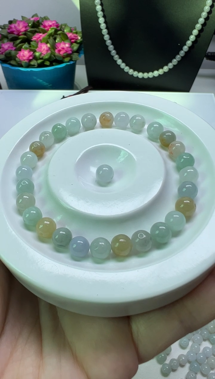 散珠翡翠?****?纯天然缅甸A货翡翠卡6.6，30颗分2单