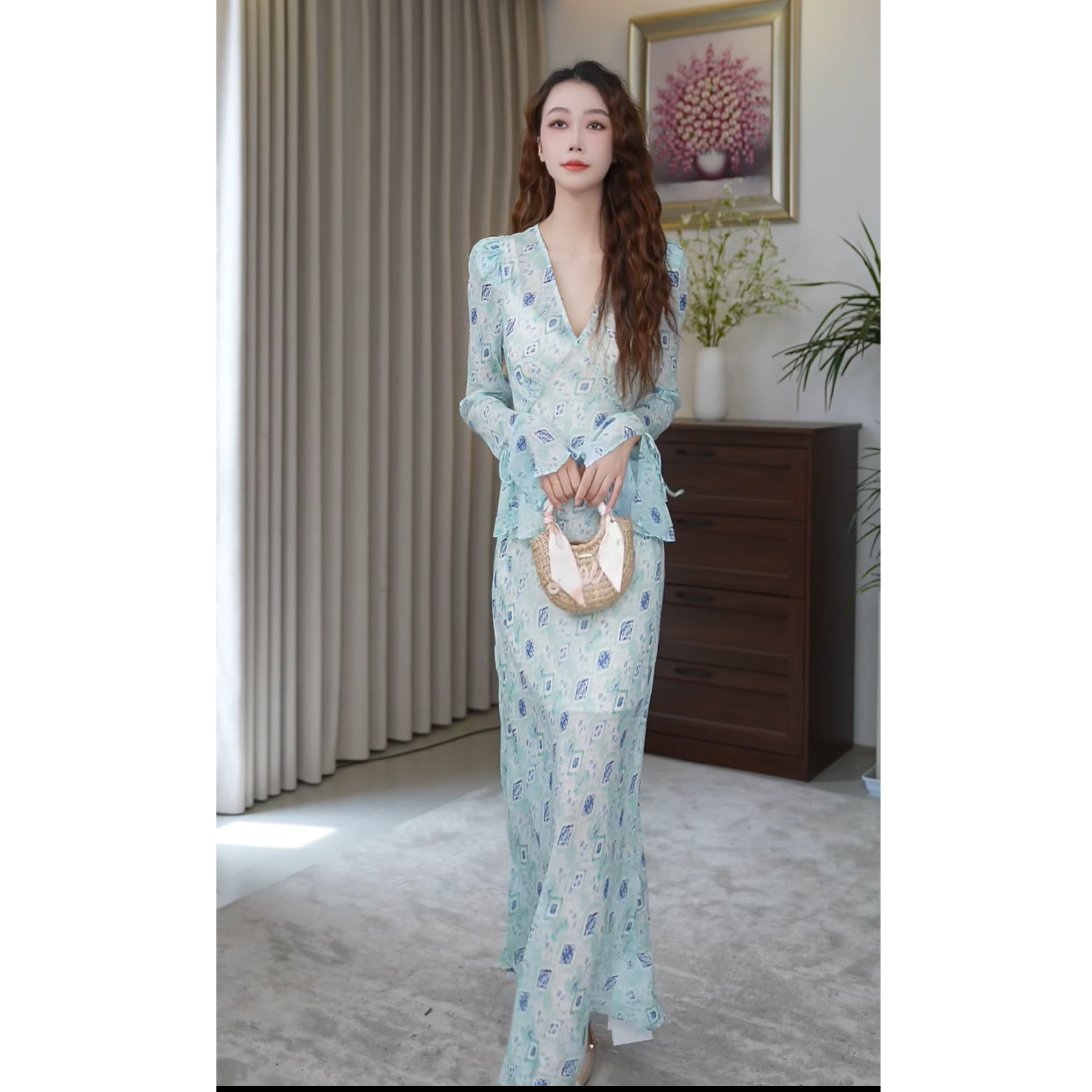 Hangsixiang.小爽【女人花】时尚度假女神两件套连衣裙08926