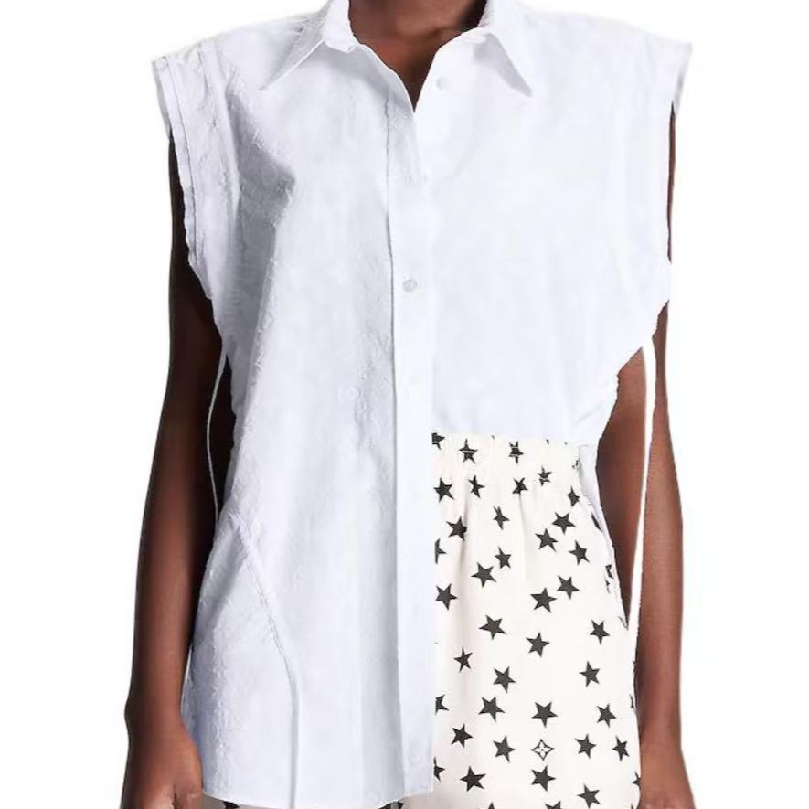 全新未使用 LOUIS VUITTON PARIS /纯色单排扣Logo压印无袖衬衫