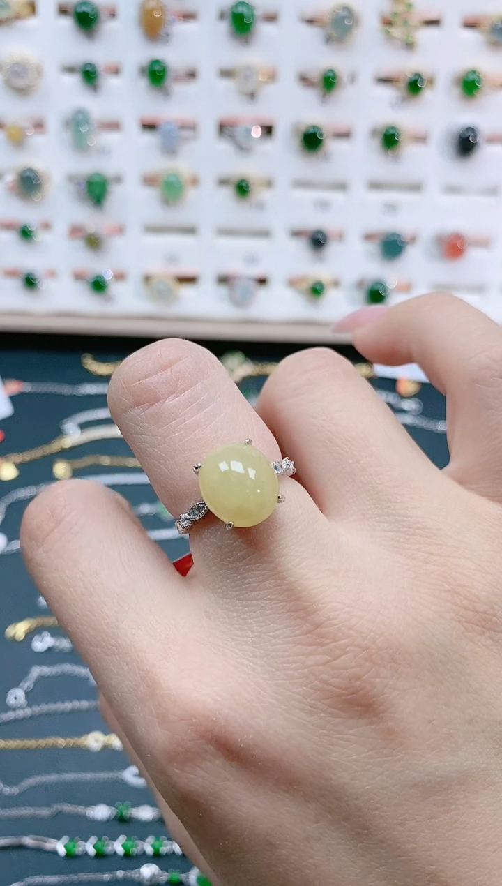 翡翠戒指银S925镶嵌天然翡翠