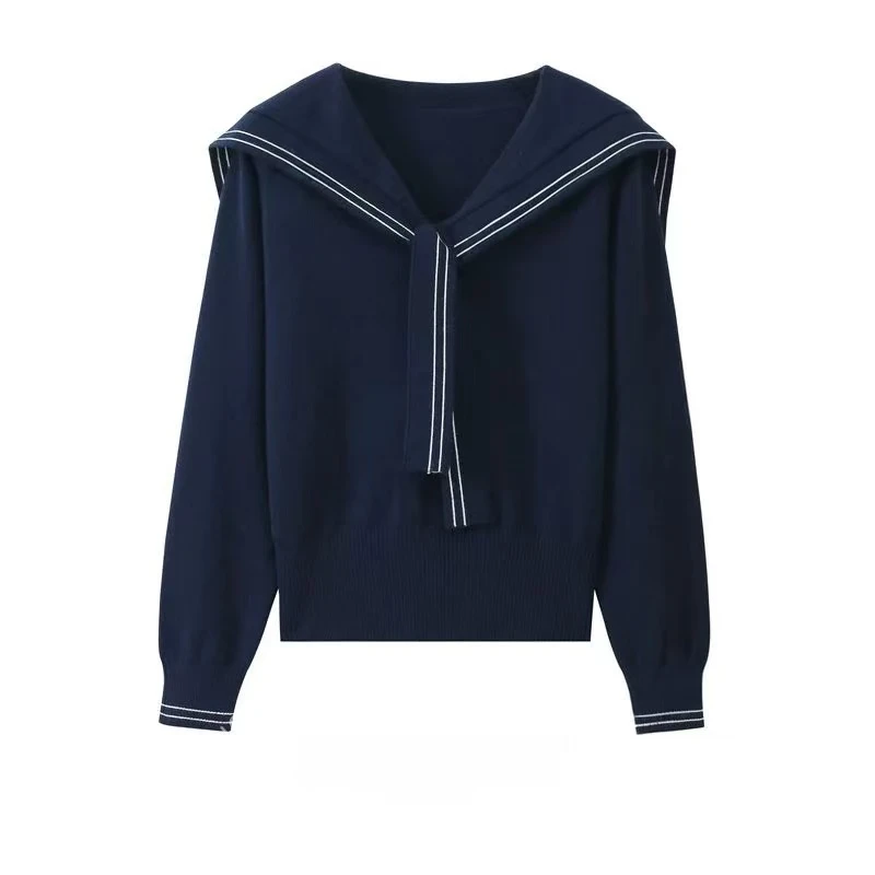 2025秋冬新款针织衫韩系学院风海军领百搭毛衣气质长袖上衣女