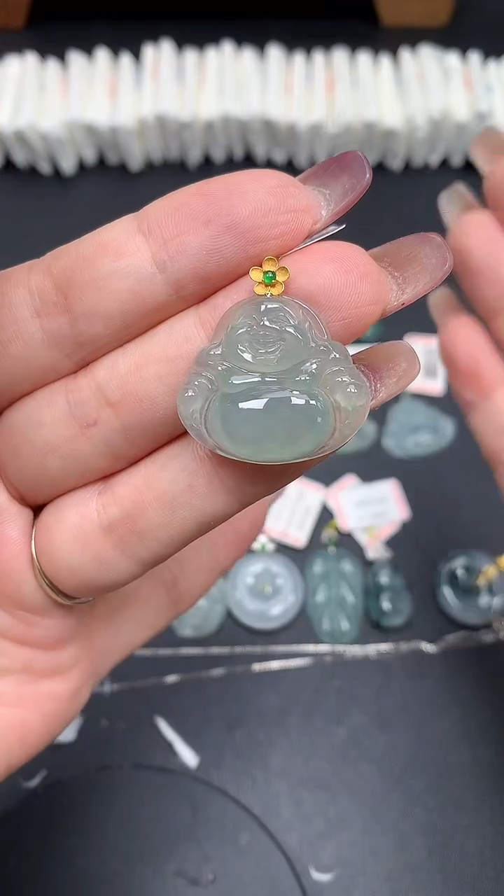 翡翠18K金镶嵌吊坠(不含链)MS190399