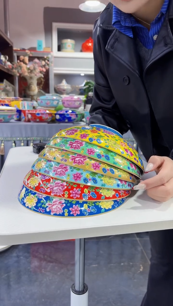 珐琅 8.5英寸元宝盘6个景德镇混色        