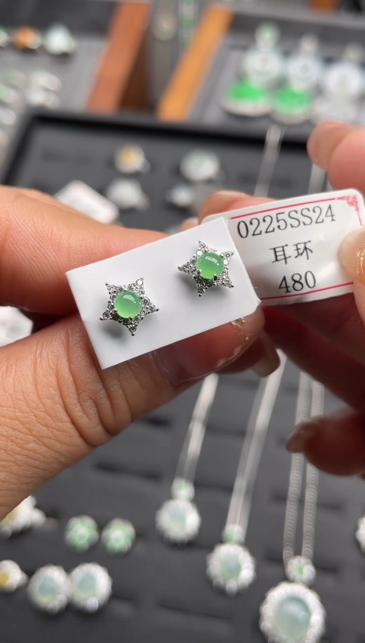 【闪购商品】翡翠耳饰银S925镶嵌0225SS24