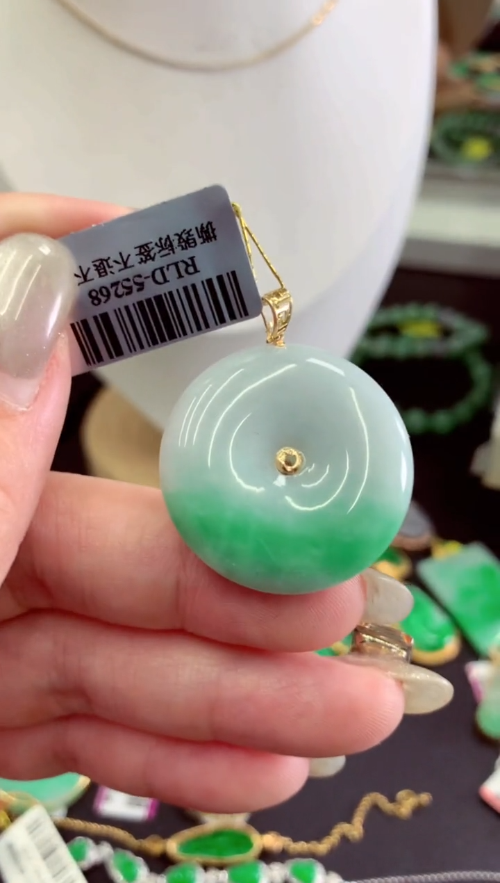 翡翠18K金镶嵌吊坠(不含链)挂件