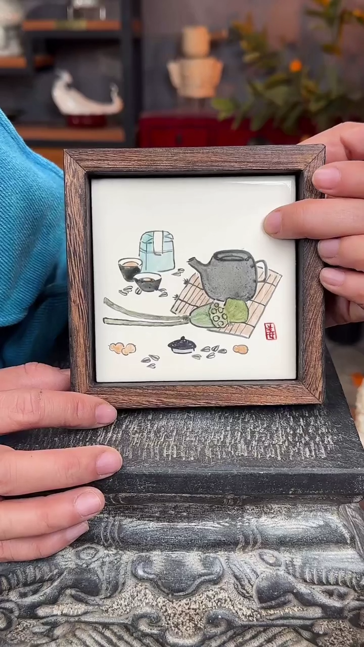 【闪购商品】摆件釉上彩陶瓷实木收纳盒