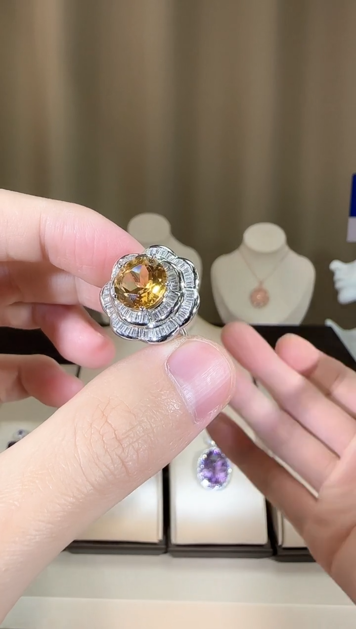 【闪购商品】黄晶戒指银S925镶嵌11mm设计款