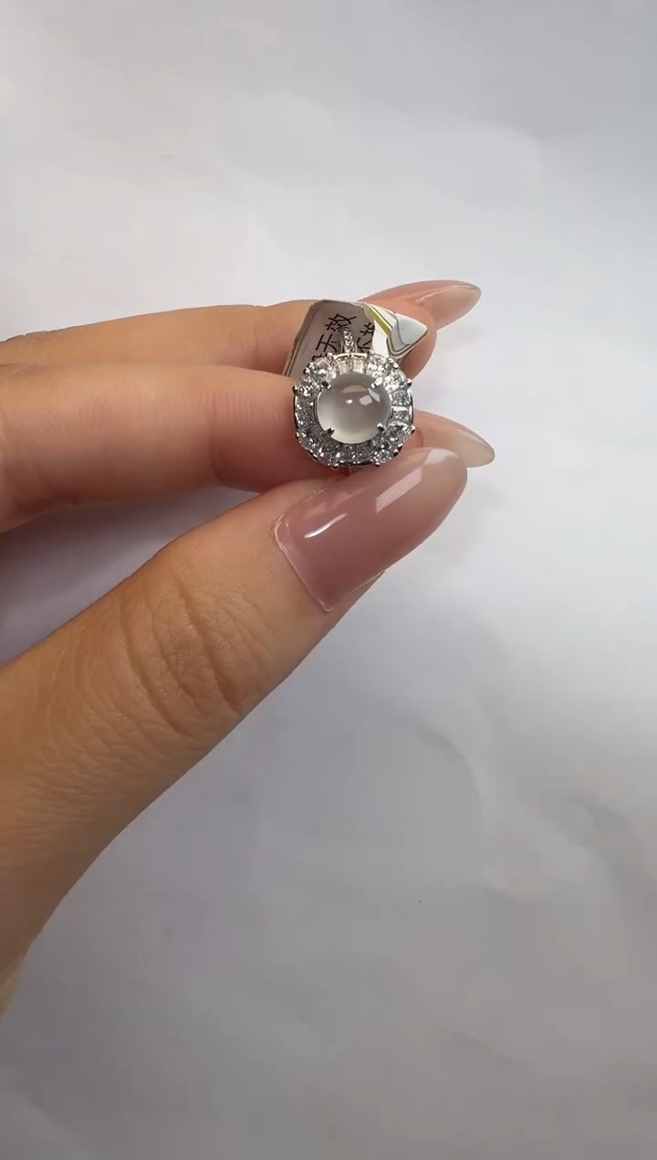 银S925镶嵌戒指翡翠通体925银镶缅甸A货翡翠戒指0285