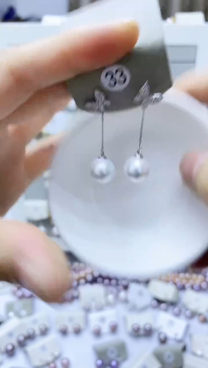 银S925镶嵌淡水珍珠耳饰33