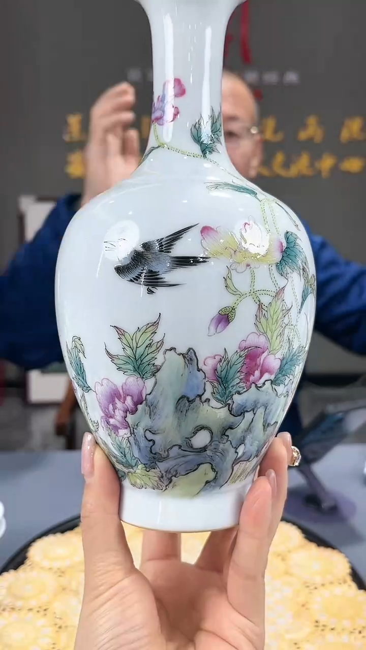 【闪购商品】官窑瓷画院284官窑瓷画院花鸟赏瓶