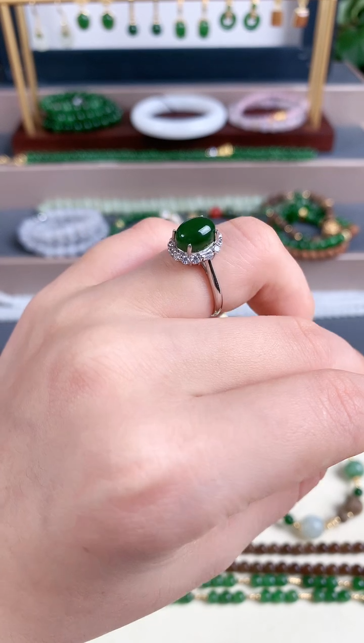 银S925镶嵌戒指和田玉1