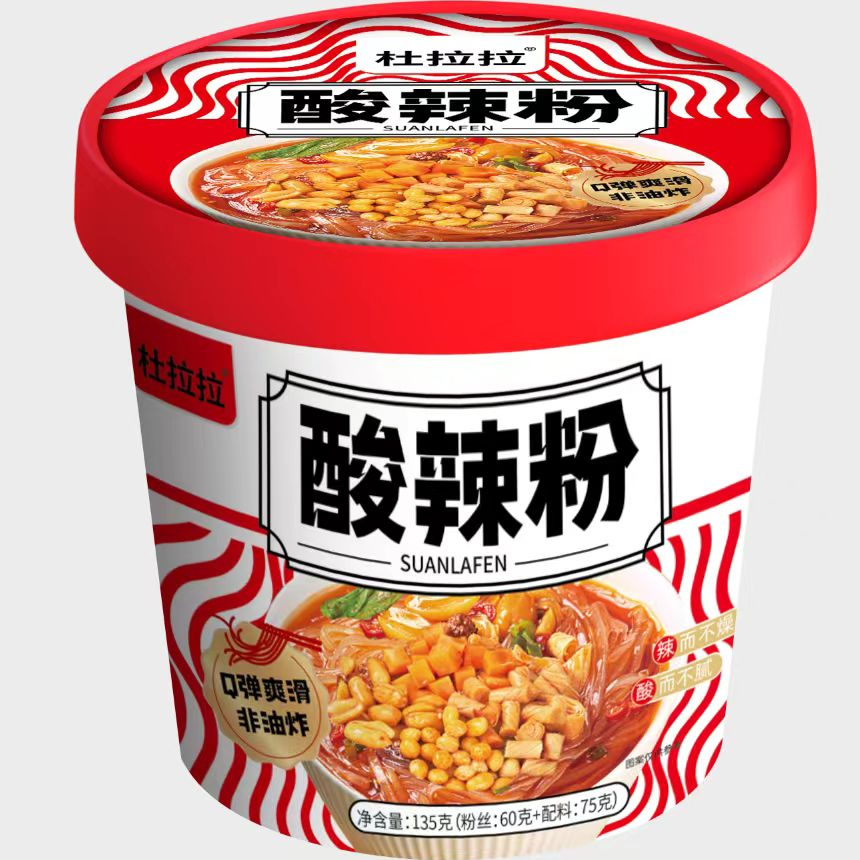 杜拉拉酸辣粉速食非油炸冲泡型食品桶装135g/食品桶装速食桶酸辣