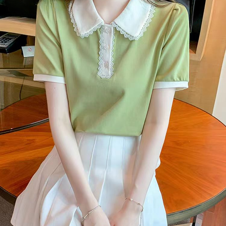 时尚百搭POLO领设计感短袖上衣【衣长53公分】2551#