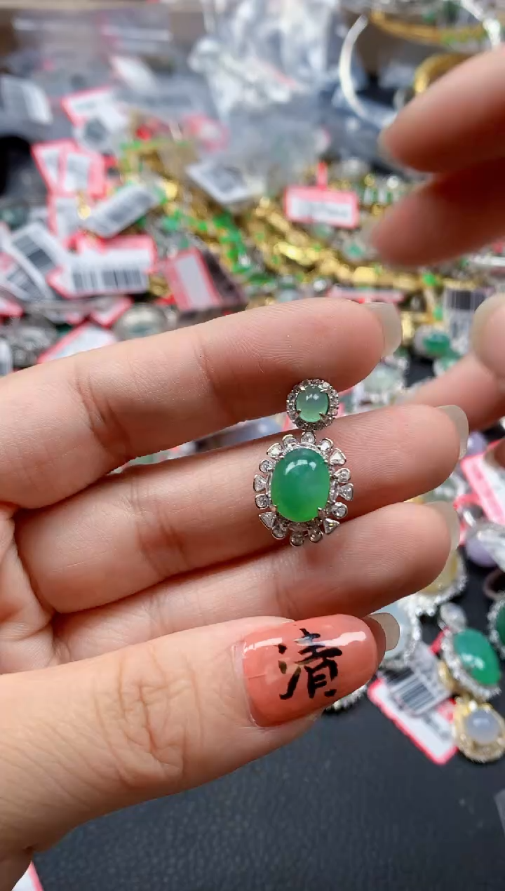 银S925镶嵌戒指翡翠天然A货缅甸翡翠
