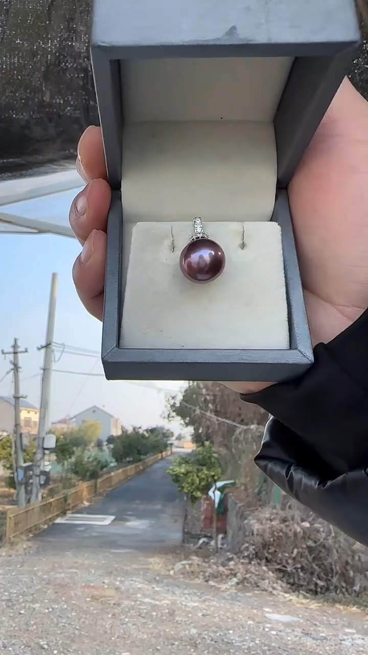 吊坠(赠链)银S925镶嵌淡水珍珠【紫珠吊坠】 12m 正圆 天然淡水珍珠