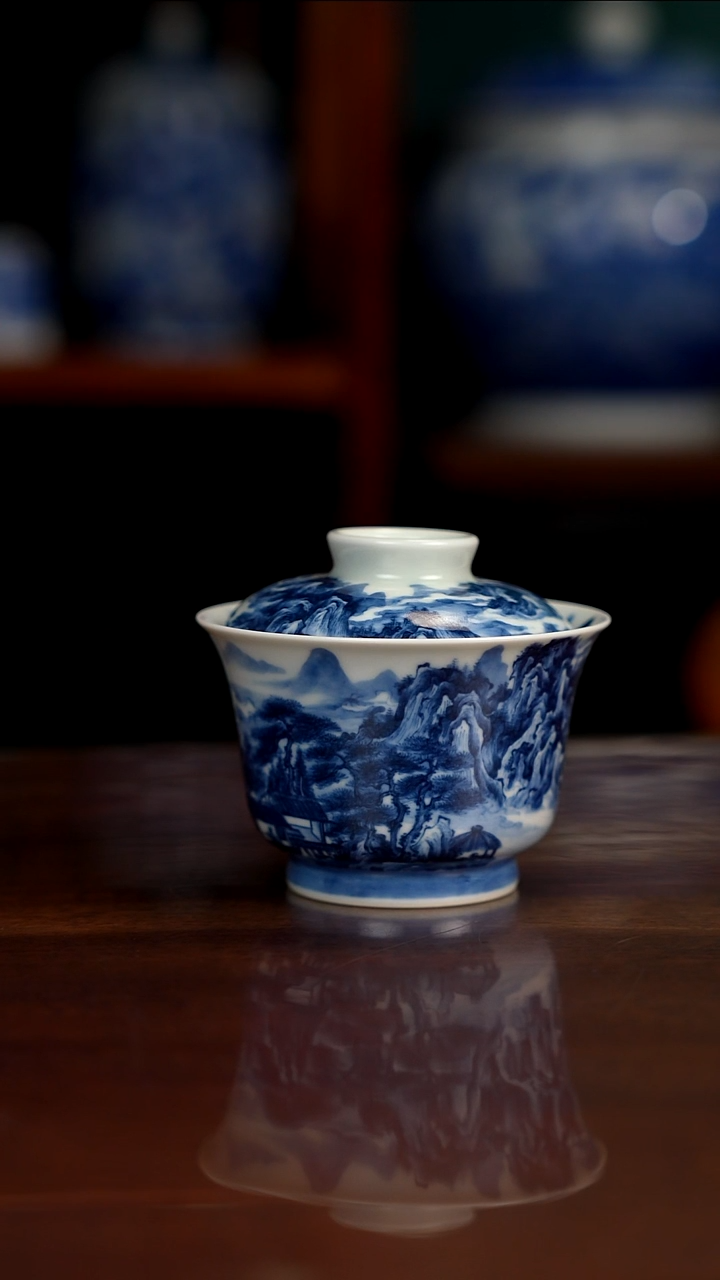 景琳藏青花北派山水读书图