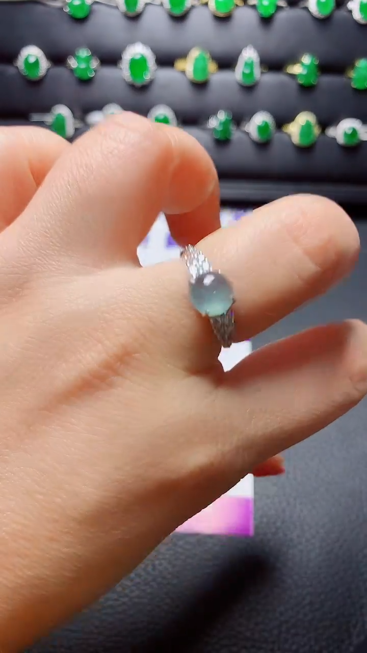 银S925镶嵌戒指翡翠天然翡翠A货s925银镶