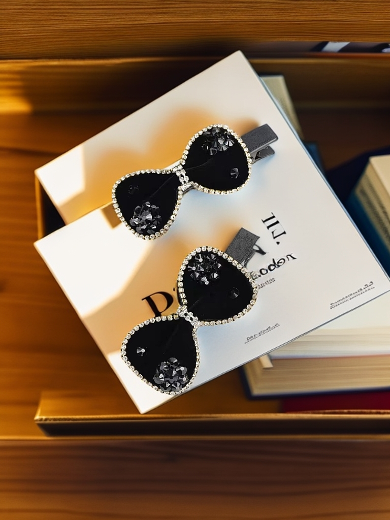 韩版冬季新款黑色水钻蝴蝶结边夹