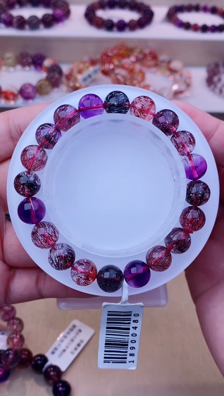 未镶嵌手链水晶黑加仑超七单圈9m+