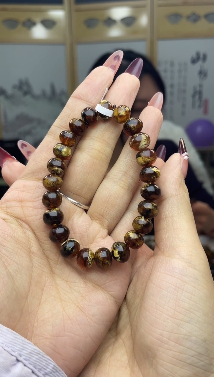 【闪购商品】琥珀裸石未镶嵌9+溶洞手串