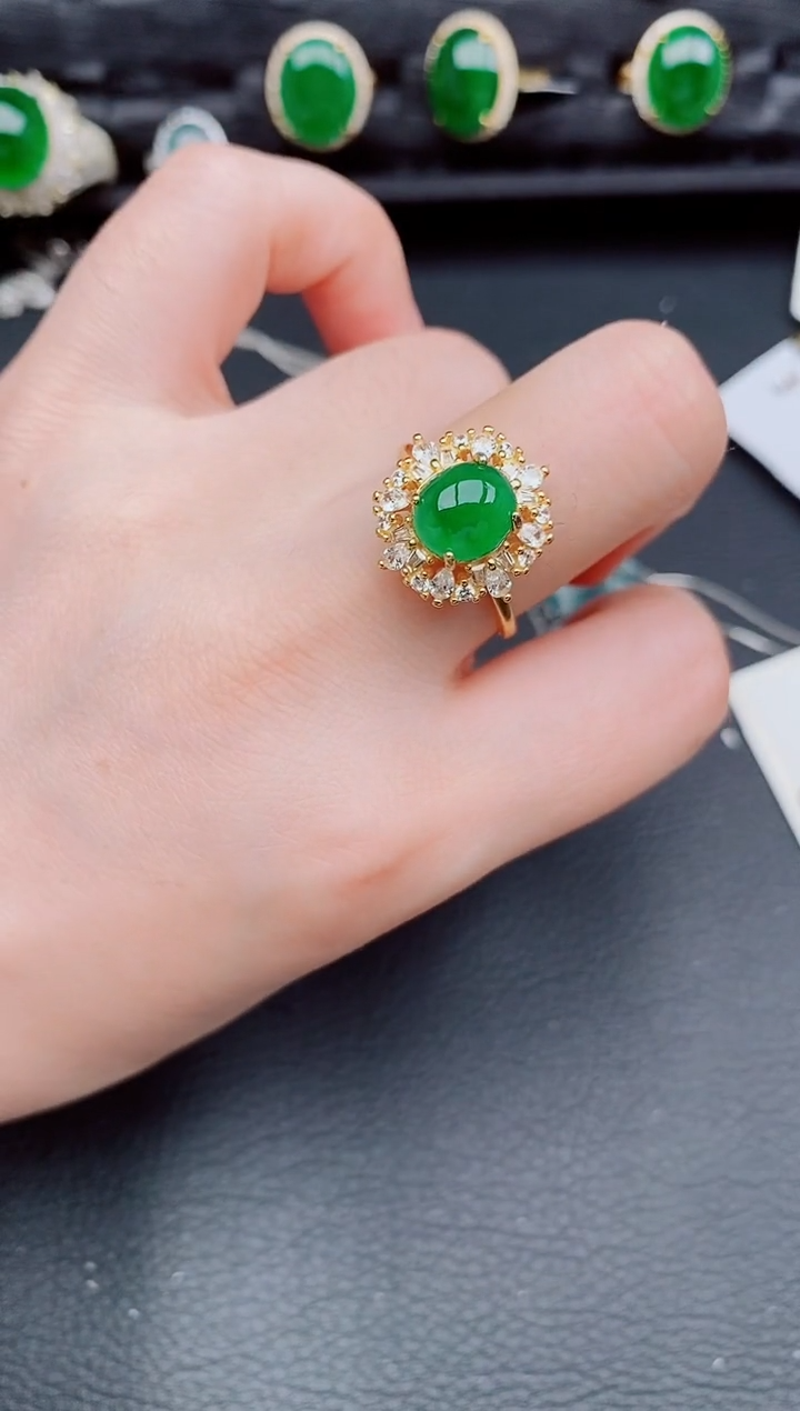 【闪购商品】翡翠戒指银S925镶嵌天然a货翡翠456