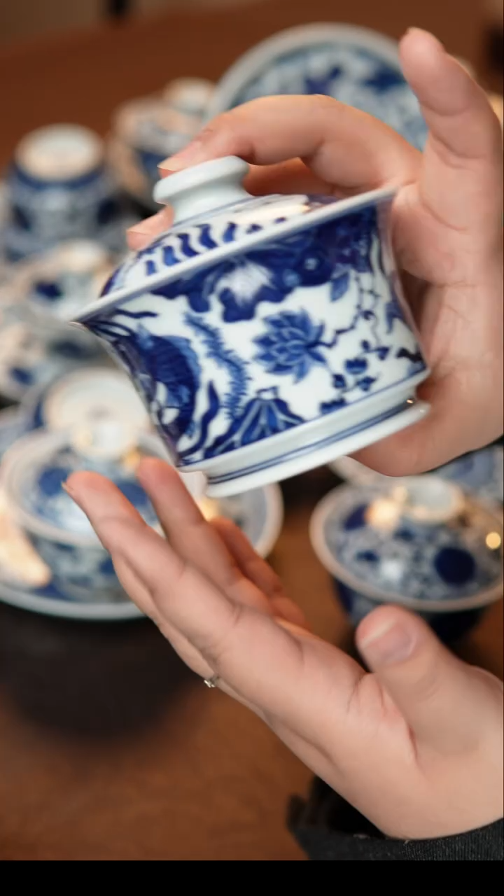其他陶瓷鱼藻马蹄两才盖碗