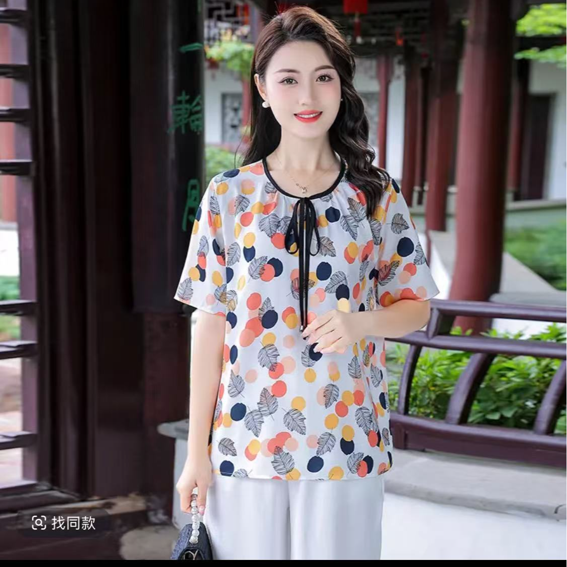 B009-印花碎花显瘦中老年女装纯色洋气大码常规款标准衬衫