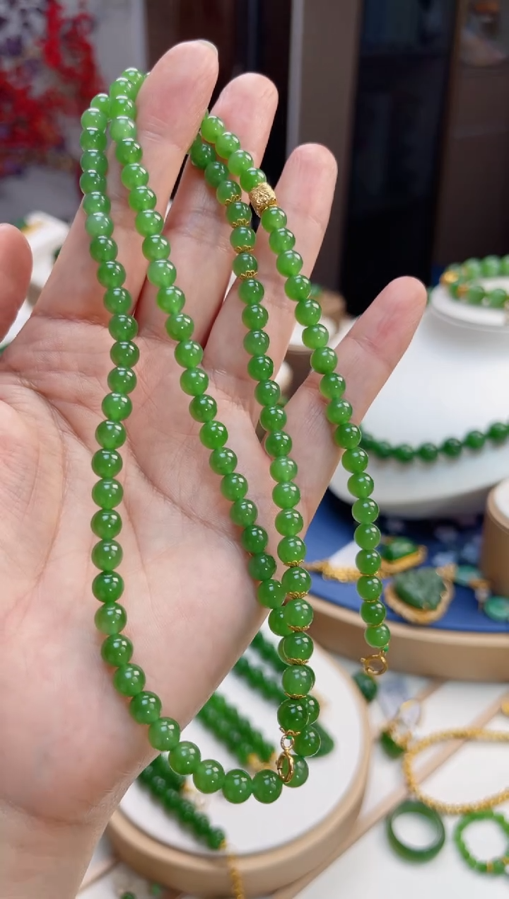 【闪购商品】和田玉项链18K金镶嵌6mm